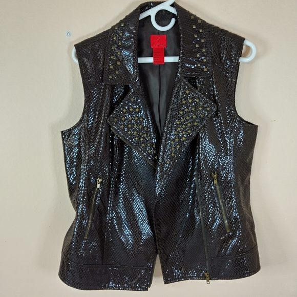 V Cristina women's brown studded vest Size XL Trending Brown Faux Snake Skin EUC - Picture 3 of 13